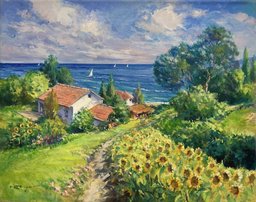 KÜNSTLER UNBEKANNT: Sonnenblumen am Gardasee (Original)