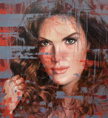 RAFFAELE FIORE: Frau rot/grau - Original