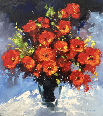 GÜNTHER FRÜHMESSER: Rote Blumen in Vase