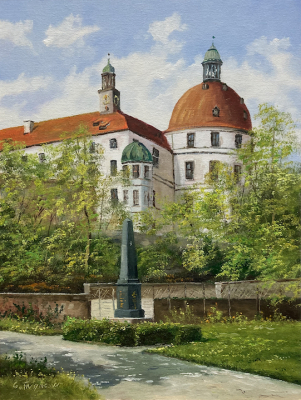 GÜNTHER FRÜHMESSER: Neuburg, Kriegerdenkmal mit Schlossblick