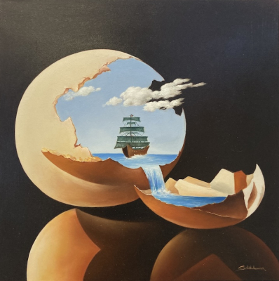 HEINZ SCHÖLNHAMMER: Ei mit Segelboot - Original