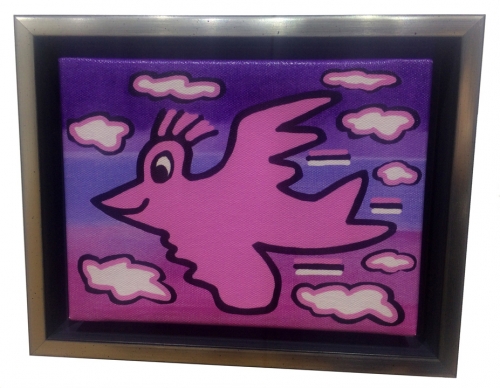 JAMES RIZZI: Rizzi Bird - pink on violet