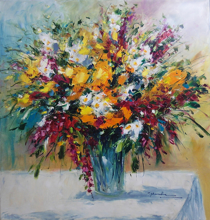 CHRISTIAN NESVADBA: Bunte Blumen in Vase - Original