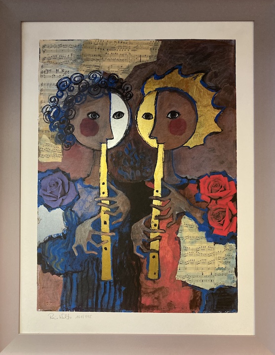 ROSINA WACHTMEISTER 油絵 音楽 ROSINA WACHTMEISTER: The golden Flutes - Kunstgalerie, Originale