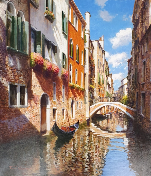 RAFFAELE FIORE: Venedig Kanal mit Brücke