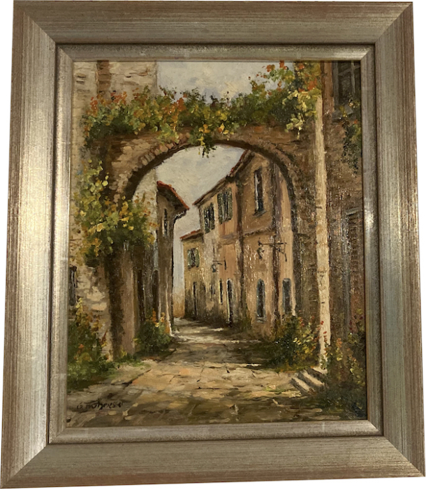 GÜNTHER FRÜHMESSER: Alte Gasse mit Torbogen - gerahmt