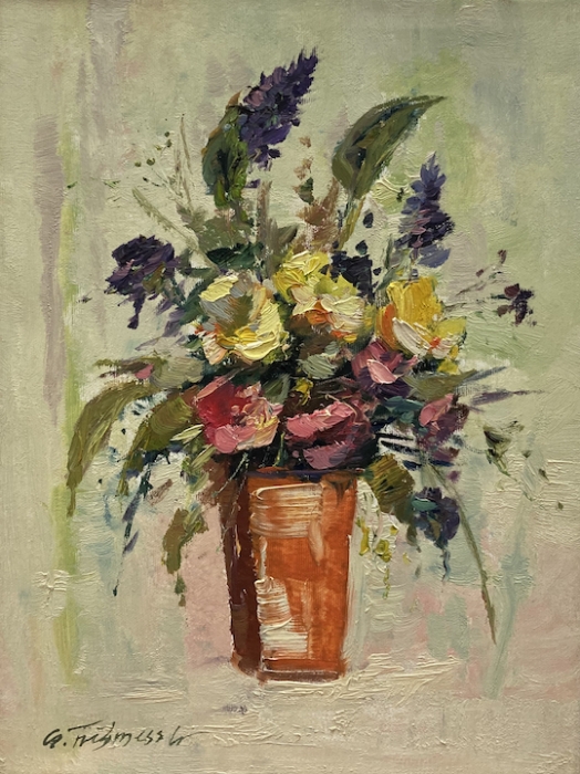 GÜNTHER FRÜHMESSER: Blumen in oranger Vase