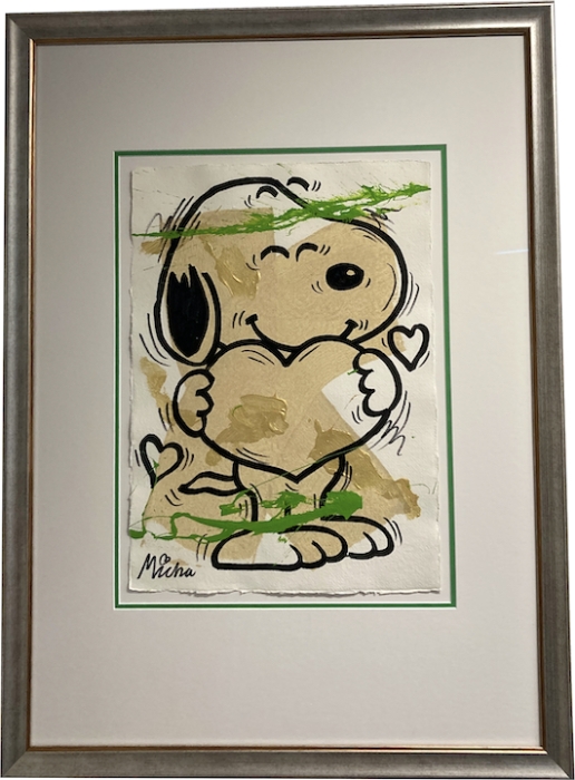 MICHA BAKER: Snoopy golden heart (Original) gerahmt