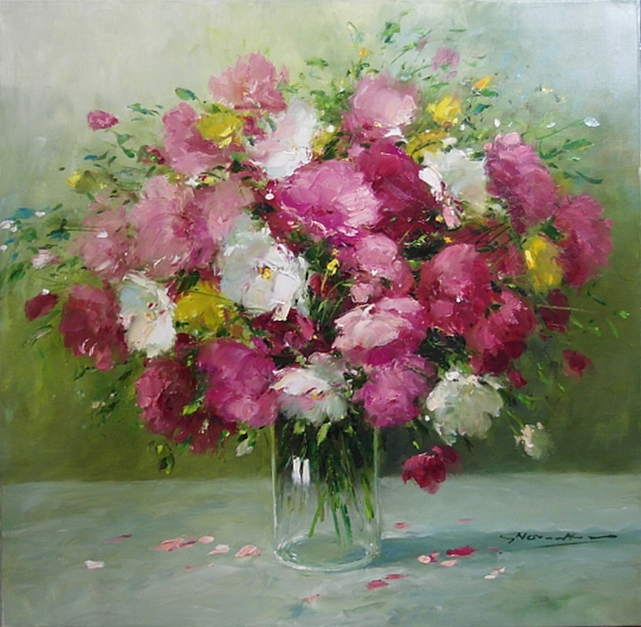 GERHARD NESVADBA: Rosa Blumen in Vase
