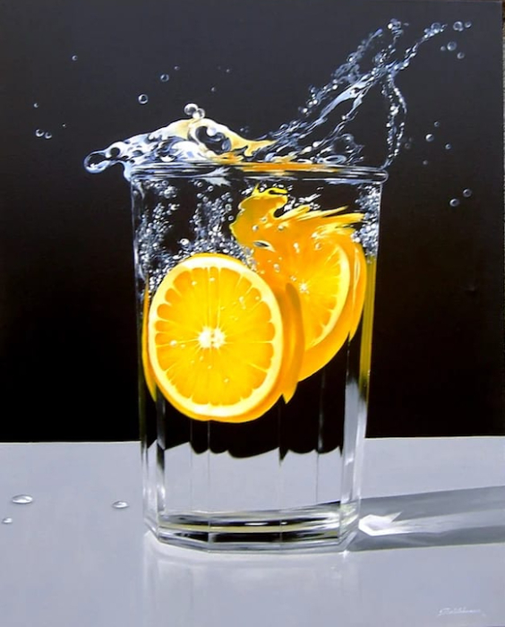 HEINZ SCHÖLNHAMMER: Orange im Glas - Original