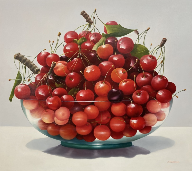 HEINZ SCHÖLNHAMMER: Kirschen in Glasschüssel - Original