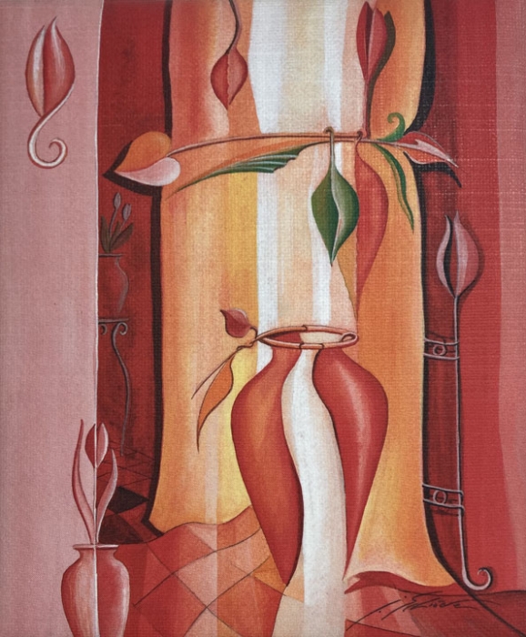 JÖRG SCHRÖDER: Roter Duft (mit Vasen)