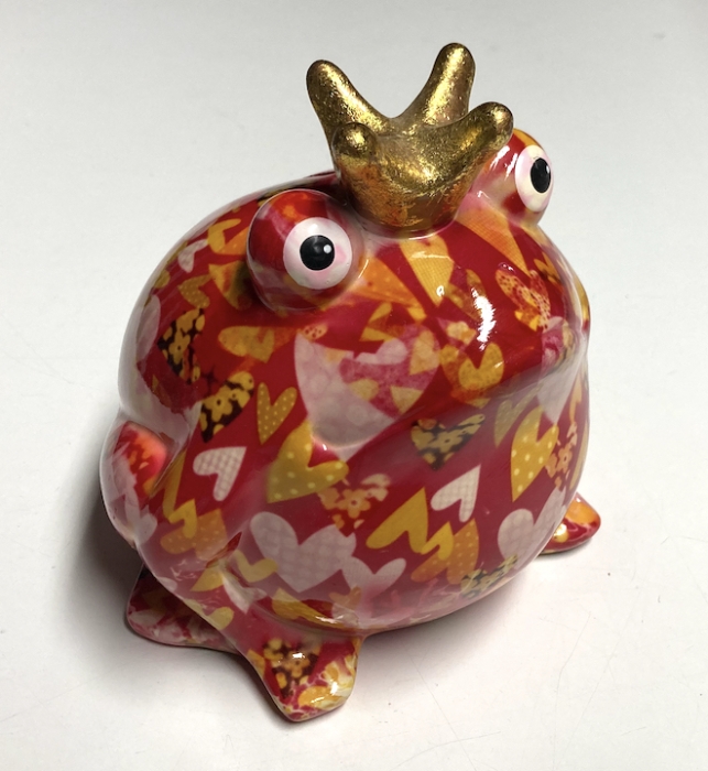 POMME PIDOU: Frosch Freddy "Rot mit Herzen in rosa und gelb"